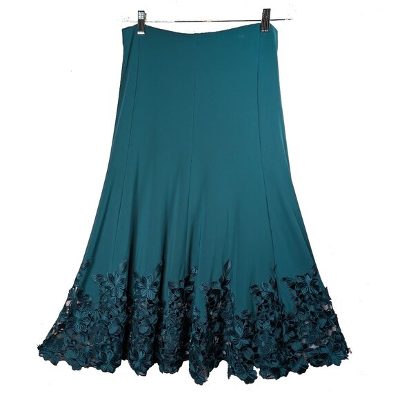 Turquoise Paneled Skirt with Floral Lace Openwork  Size 12-14 - Picture 1 of 3